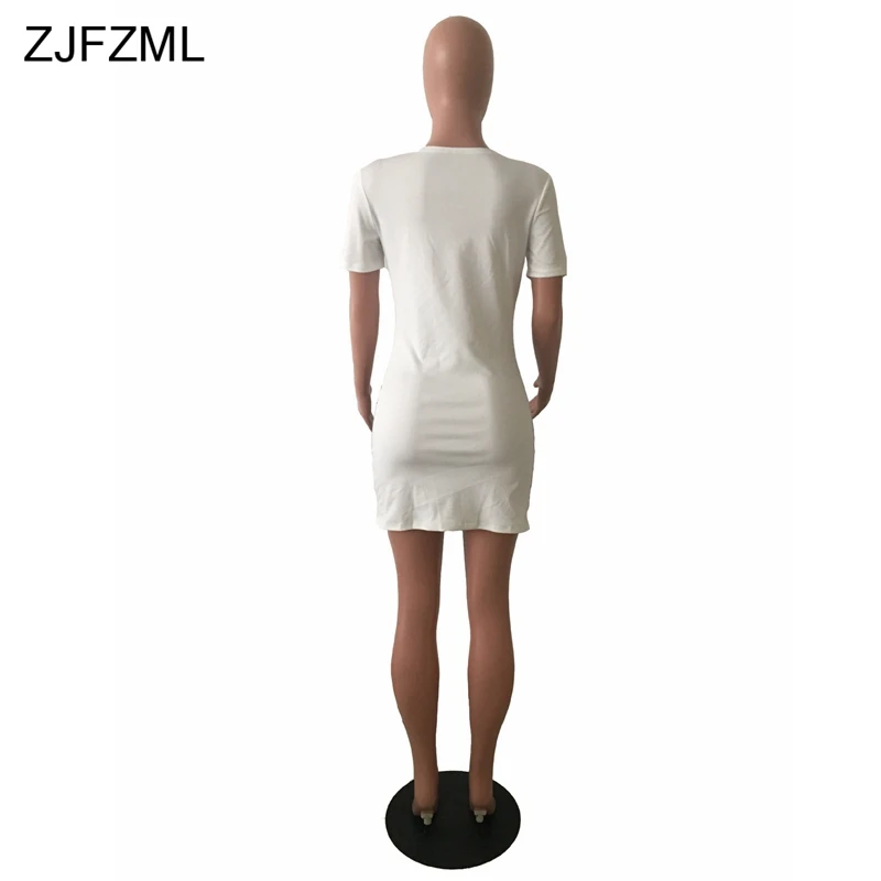 ZJFZML, мультяшный принт, Повседневная футболка, платье для женщин, лето, круглый вырез, короткий рукав, короткое платье, уличная одежда для девушек, Бандажное платье