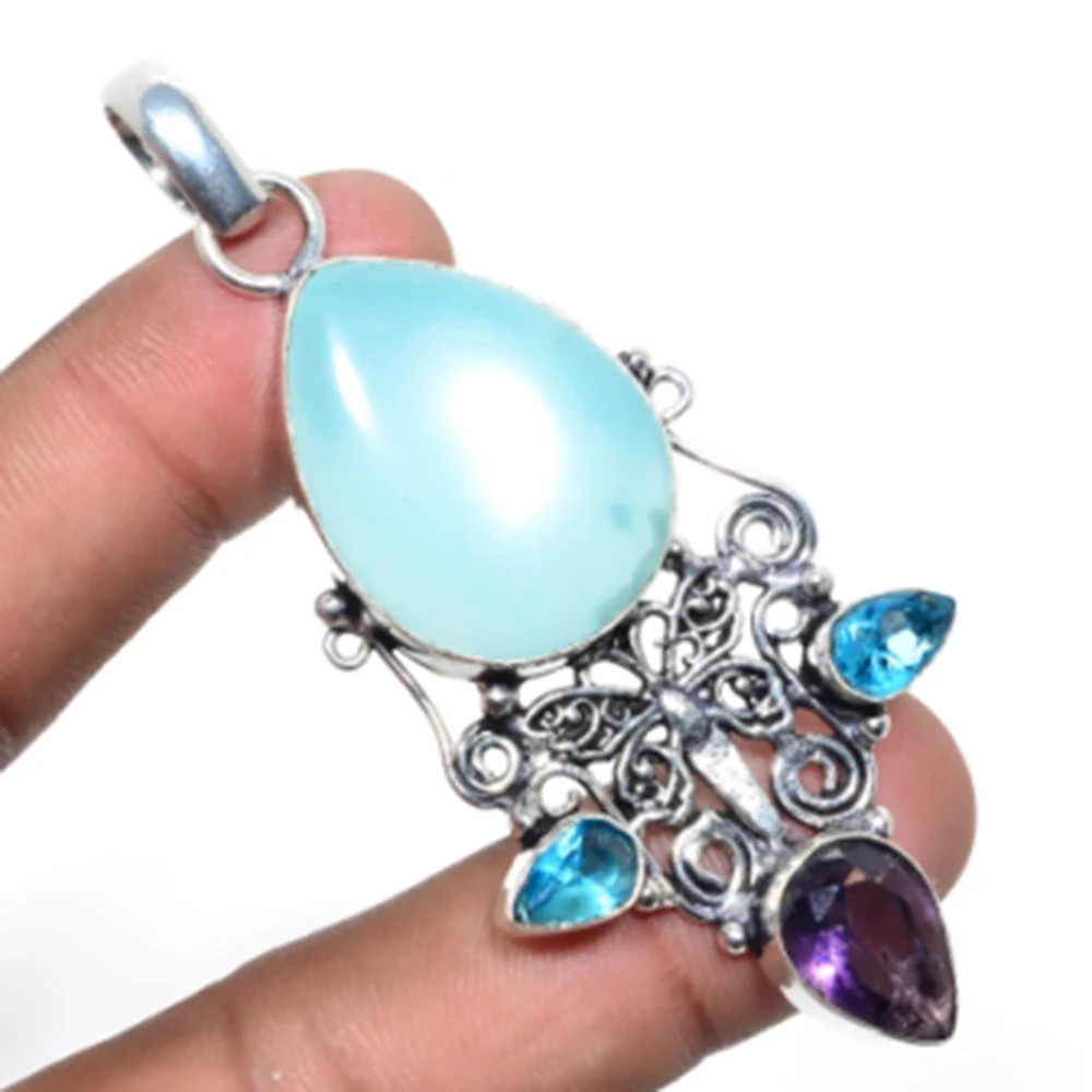 

Chalcedony,Amethysts Pendant Silver Overlay over Copper, 80 mm , P5377