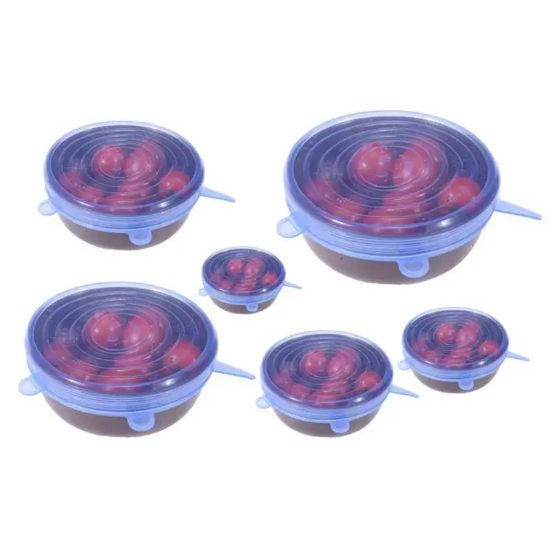 

6Pcs Reusable Silicone Food Pot Lid Bowl Cover Wrap Stretchable Preservative Film Stretch Lids MYDING