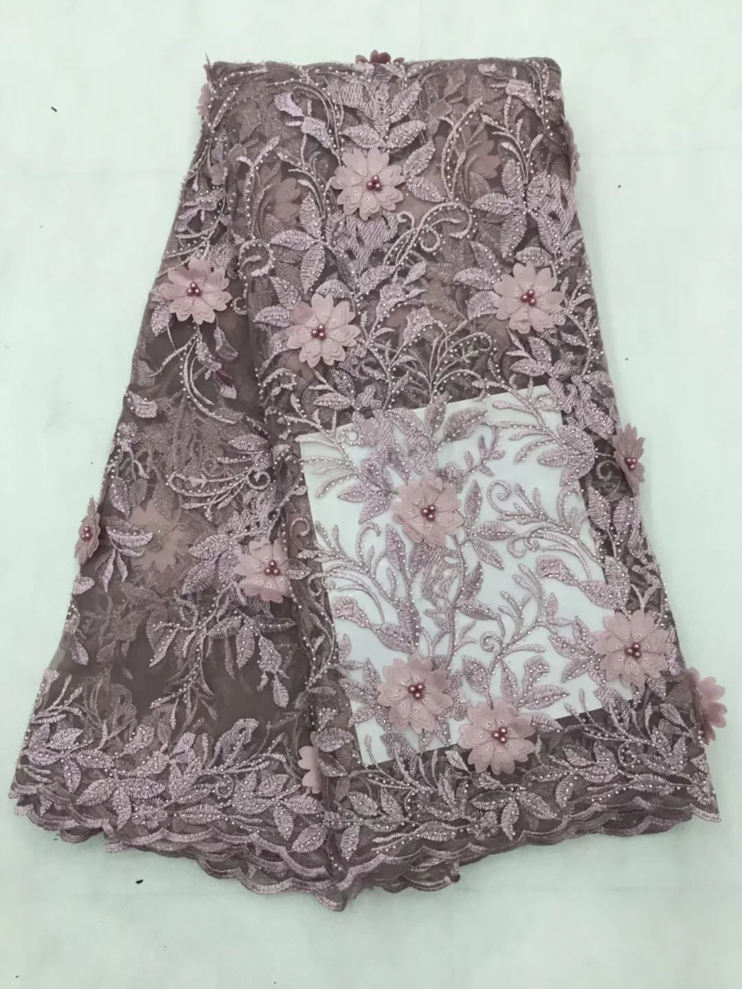 Lilac 3D Lace Fabric with Beads and Stones High Quality African Tulle 2018 Guipure Nigerian Fabrics Z016 | Дом и сад