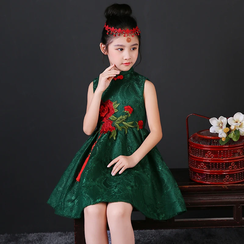 

2019 new girls dresses chinese style girls lace cheongsam floral kids dresses for girls qipao clothes sleeveless kids clothes