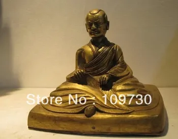 

00755 5.5"Tibet Lhasa Fane Bronze 24K Gold guru Kadampa great master Buddha Statue