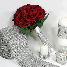 Plata de La Boda de Diamante de Malla 10 Yard Crystal Wrap Rollo Sparkle Rhinestone Ribbon Para Decoraciones de La Boda y Fiesta