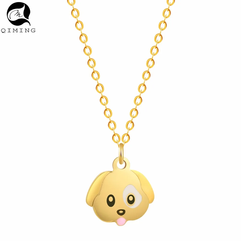 QIMING 10PCS Lovely Dog Necklace Women Silver Charm Puppy Pet Animal