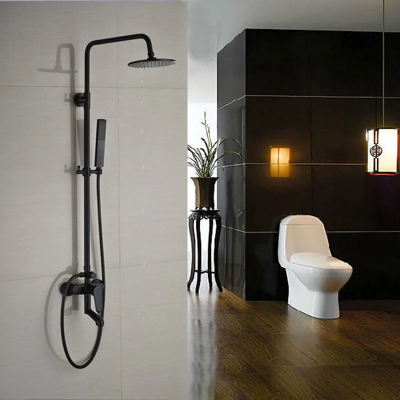 Ванная комната черный душевой набор Настенный " смеситель для душа в форме дождя кран 3 функции смеситель клапан одна ручка круглая головка - Цвет: Style B