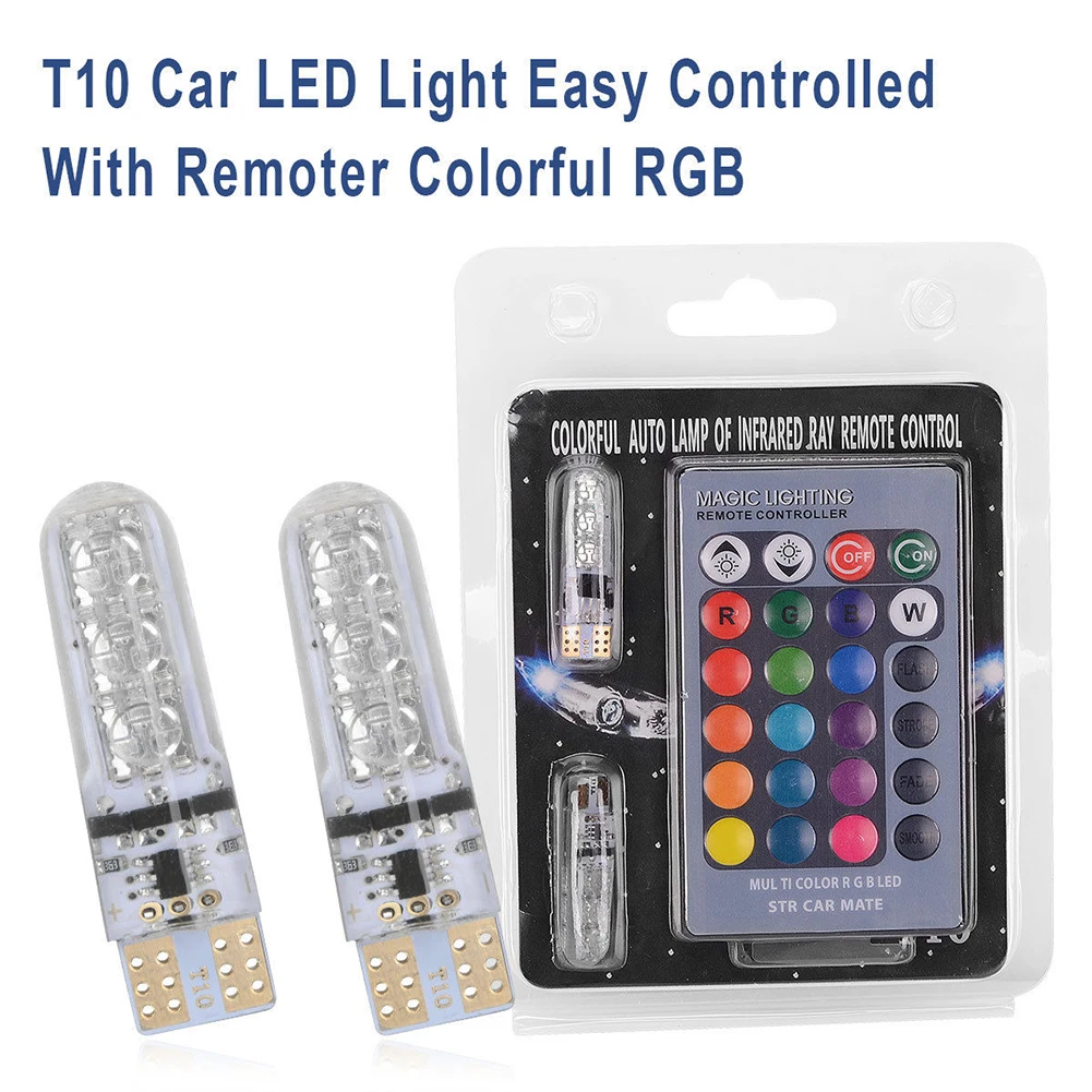 

T10 Super Bright Colorful Wedge Bulbs 12V Strobe With Remote Control 6SMD Silicone Car Light Warning RGB LED Accessories