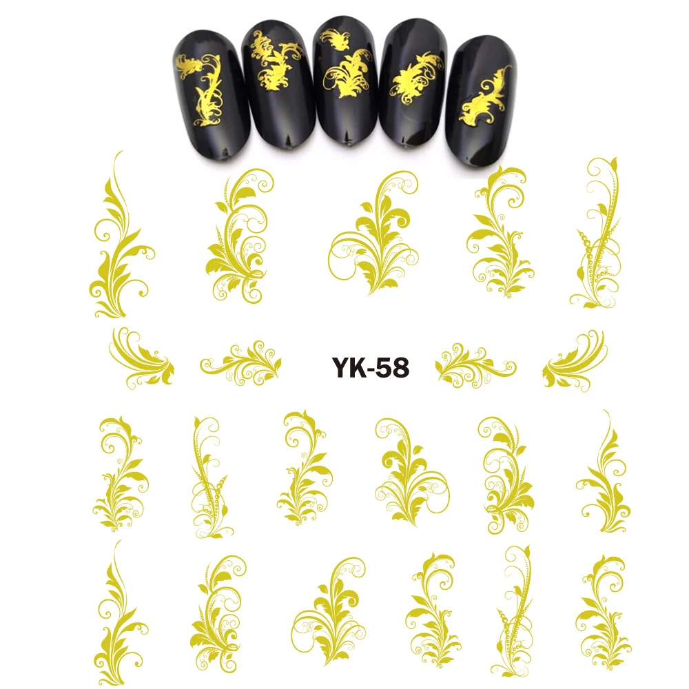 UPRETTEGO Золотые/серебряные Водные Наклейки металлические наклейки для ногтей цветы винтажные вихревые Цветочные абстрактные STRAMONIUM Лаванда YK55-60