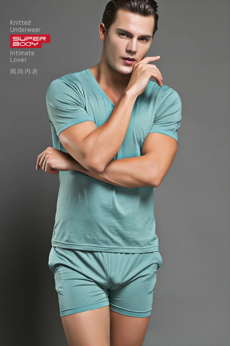 7 Color Men Comfortable Cotton Pajamas Set T Shirt Shorts Sexy Mens ...