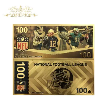 

10Pcs/lot New Products For Colored America NFL Banknote 100 Dollars Banknotes in 24k Gold Paper Money For Collection