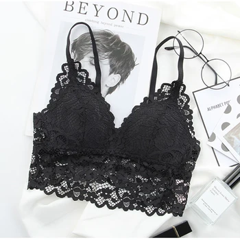

Lace Bra Fixed Shoulder Strap Bra Push High Bra Solid Color No Steel Ring Underwear Long Section Slim Sexy Ladies Underwear