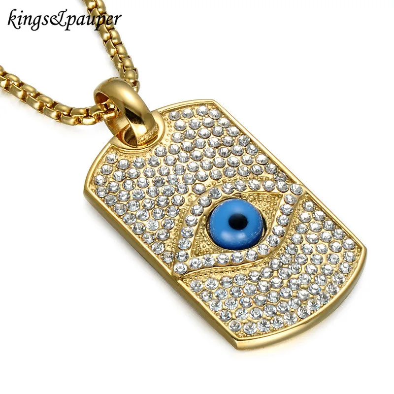 Нержавеющая сталь dog tag Iced Out Кристалл Иллюминаты Пирамида Глаз хип хоп золото