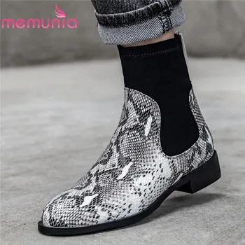 

MEMUNIA 2020 new arrive women ankle boots genuine leather snake Stretch boots slip on autumn winter low heel casual shoes woman