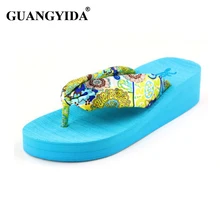Frauen Sandalen Neue 2017 Sommer böhmen blume Frauen flip-flops Plattform Keile Frauen Sandalen hausschuhe strand schuhe größe 35 ~ 39