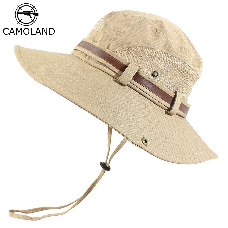 

CAMOLAND Casual Men Breathable Panama Hat Summer Sun Hat For Female Outdoor Boonie Hat UV Protection Long Wide Brim Beach Caps