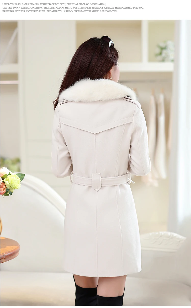 Высококачественное новое модное шерстяное пальто женское тонкое длинное двубортное шерстяная ветровка с меховым воротником