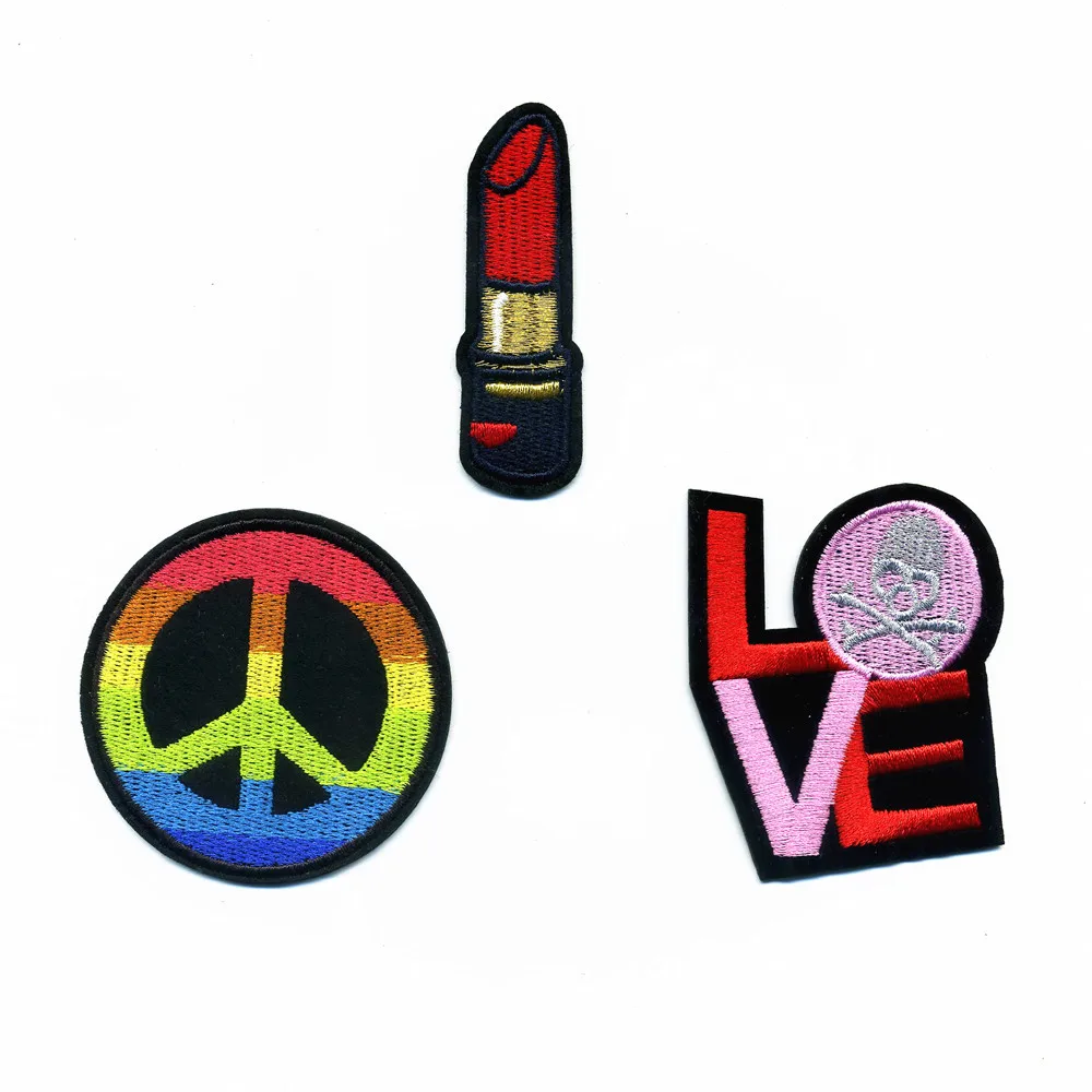 

DOUBLEHEE Colors Peace Love Skull Lips Embroidered Iron On Patches New Design Patch Embroidery DIY Garments For Fashion Cloth