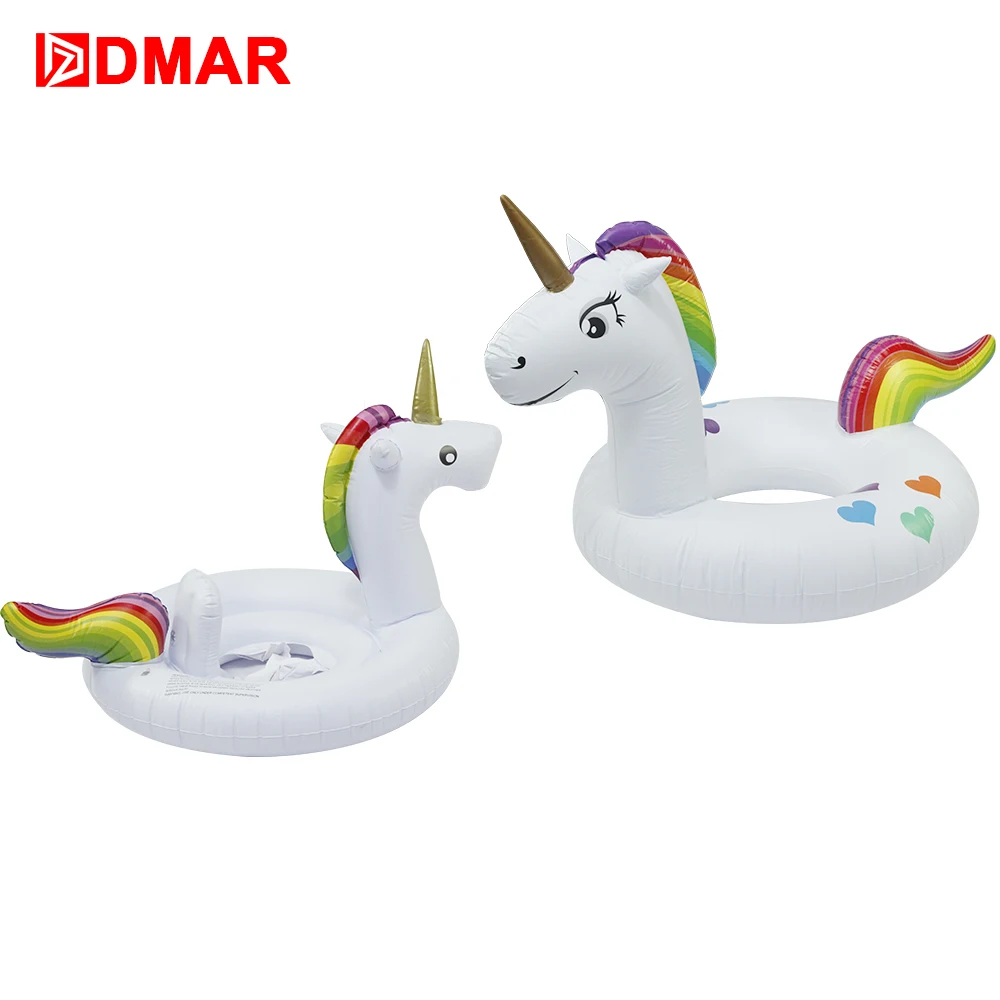 

DMAR Parent-child Inflatable Unicorn Pool Float Toys For Adults Kids Swimming Ring Circle Mattress With Love Beach Sea Toys