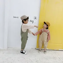 Детский комбинезон, повседневные корейские комбинезоны для девочек, модные штаны для маленьких мальчиков с большим карманом, новые детские комбинезоны для детей 2, 3, 4, 5, 6, 7 лет