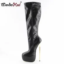 Wonderheel/Популярные ок. 22 см пятки ультра высокий каблук черные матовые женские сапоги до колена высокие сапоги пикантные тонкий металлический каблук ботинки на платформе