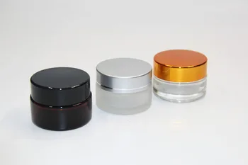 

200pcs 15g Amber Glass cream Jars Bottle Bosx Cosmetic Container,Cosmetic Jars Black/Silver/Gold lids glass bottles Storage Pots