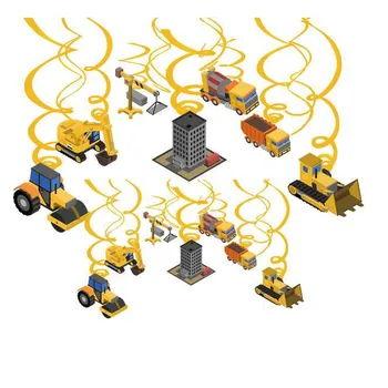 

Besegad 28PCS Hanging Swirls Cards Spiral Ornaments Construction Trucks Theme Party Supplies Decor for Kids Birthday Decor