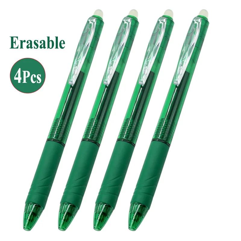 4Pcs Green Pen 0,5 мм Волшебная стираемая ручка кнопка слайд пресс стержень со стираемыми чернилами гелевая ручка красный/синий/черный/зеленый чернила офисные канцелярские принадлежности для школьников, студентов - Цвет: 4Pcs Green Pen