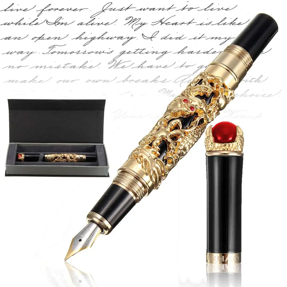 

Luxury 0.5mm Medium M Nib Golden Dragon Fountain Pen Clip With Gift Box School Office Business Men Smoothly Writing Gifts
