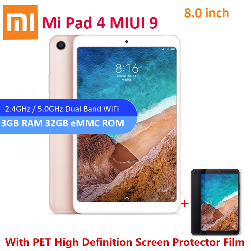Оригинал Xiaomi mi Pad 4 планшетный ПК 8 0 дюймов UI 9 Snapdragon 660 четыре ядра 3G 32G 5 МП две