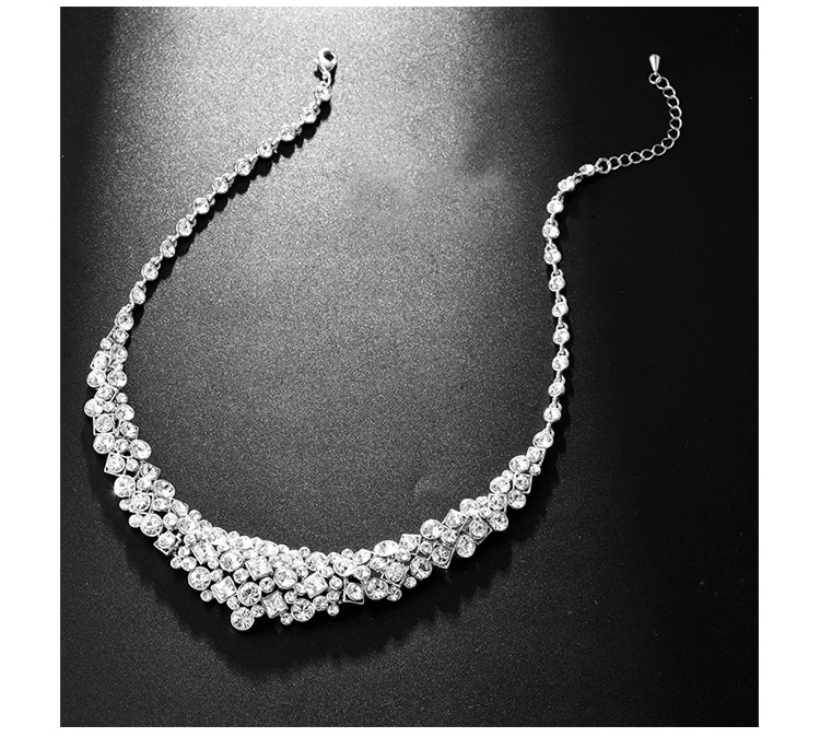  Simples Cristal Bridal Conjuntos de Jóias de Cor Prata de Strass Colar Brincos Conjuntos para Mulheres Acessórios Do Casamento (6)