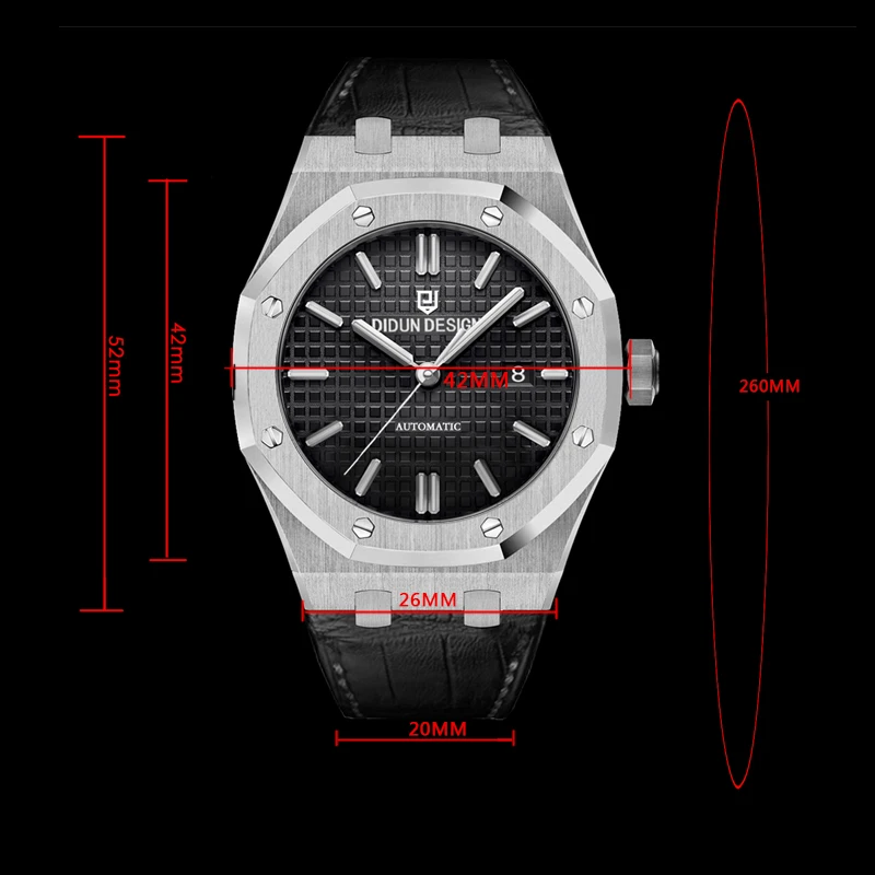 DIDUN Men Watches Top Brand Luxury Mechanical Automatic Watch Rosegold Male Fashion Business Watch  Leather Strap Wristwatch