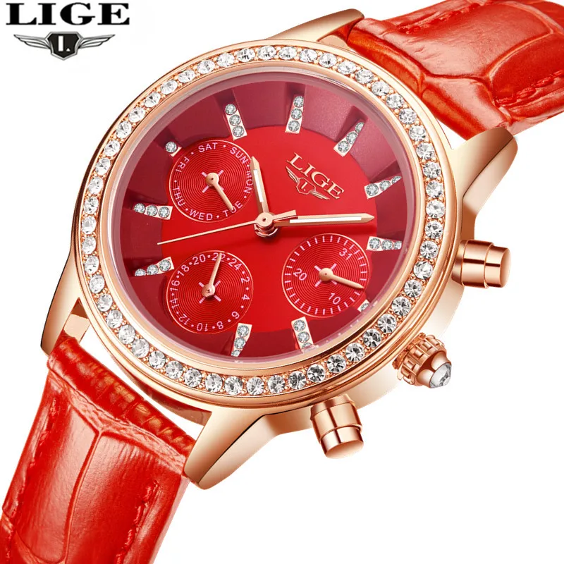 

Relogio Feminino Women Watches 2018 LIGE Luxury Brand Quartz Watch Casual Leather Ladies Dress Watches Women clock Montre Femme