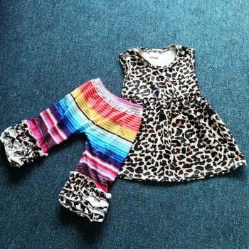 

2019 summer new suits leopard kids clothing for girls rainbow pants outfit