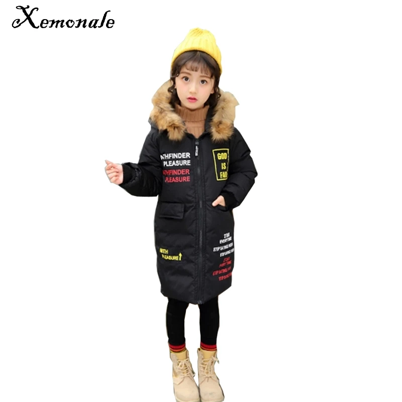 

Xemonale Girls Winter Jacket Childrens Clothing Cartoon Letter Pattern Thickening Long Section Down Cotton Kids Coat Jacket