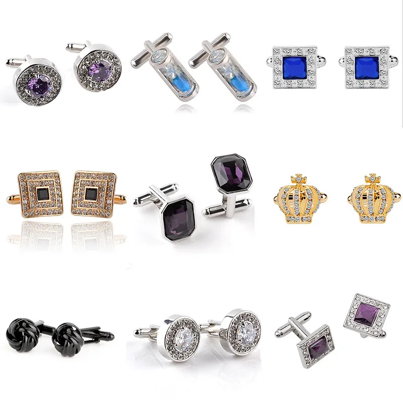 

Novelty Luxury Rhinestone Cufflinks for Mens Lepton Brand High Quality crown Crystal gold silver Cufflinks Shirt Cuff Links Z996