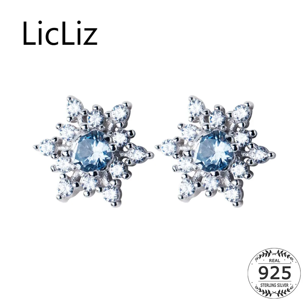 

Licliz Fashion Blue Zircon 925 Sterling Silver Snowflake Stud Earring for Women White Gold Color Gift with Paved Clear CZ LE0470