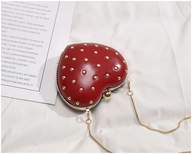 Мини-сумка с клубничным сердцем летняя новая качественная женская дизайнерская сумка из искусственной кожи милые женские сумки через плечо с цепочкой
