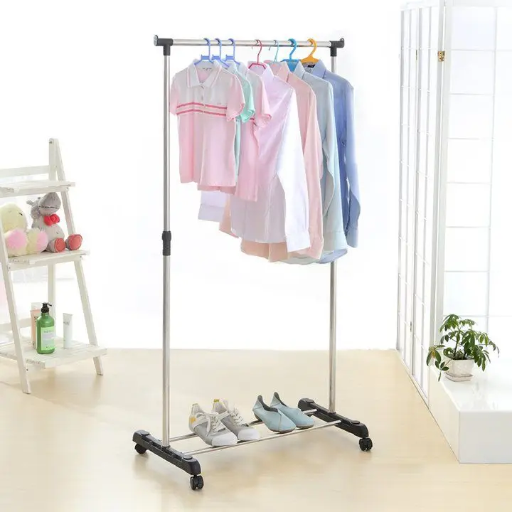 Rack clothes rack hanger floor drying racks cool retractable single pole indoor clotheslinein