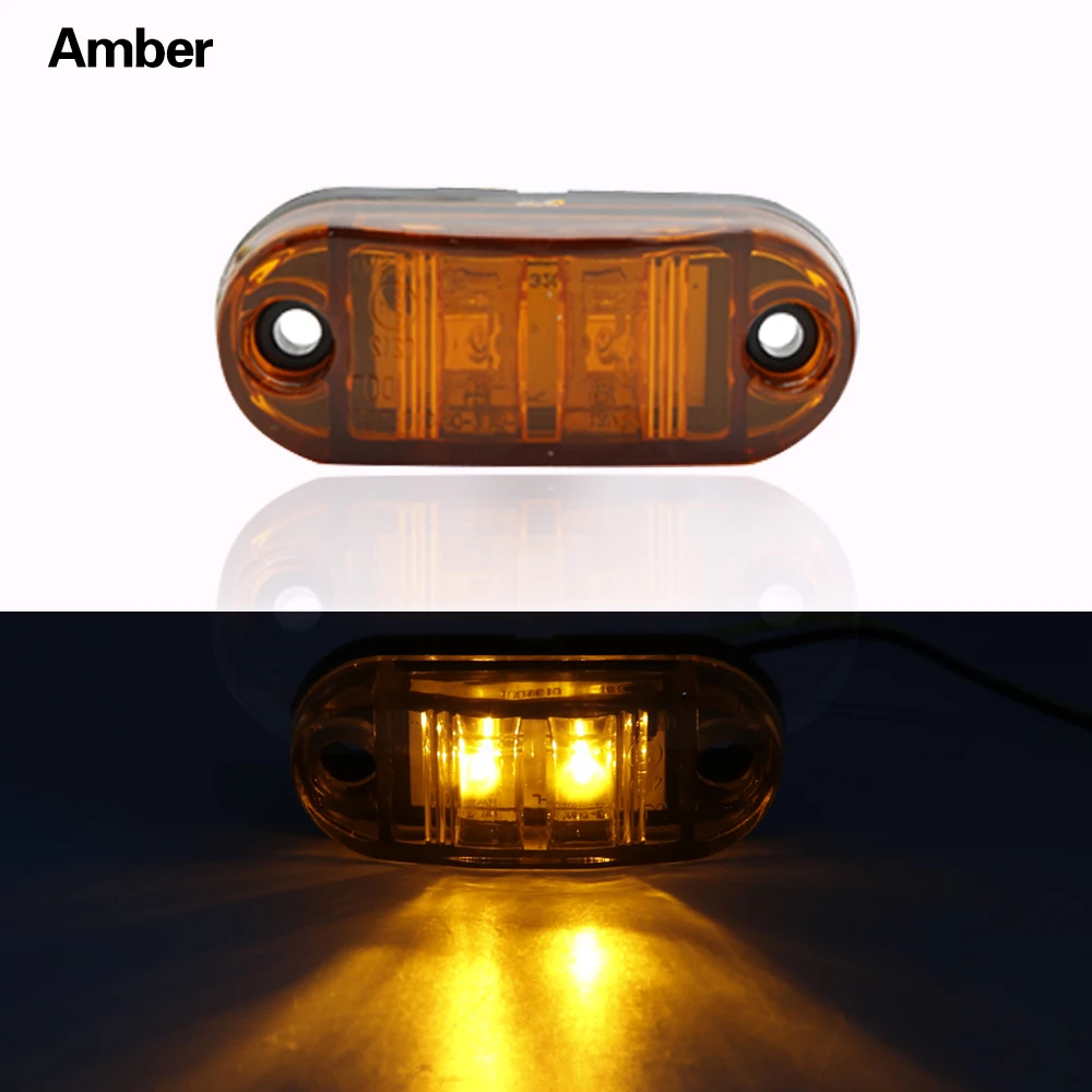New Led Truck Side Marker Light 12V 2 LED Red Yellow White Waterproof Lamp For Truck Trailer Boat Warning Stop Light (10)