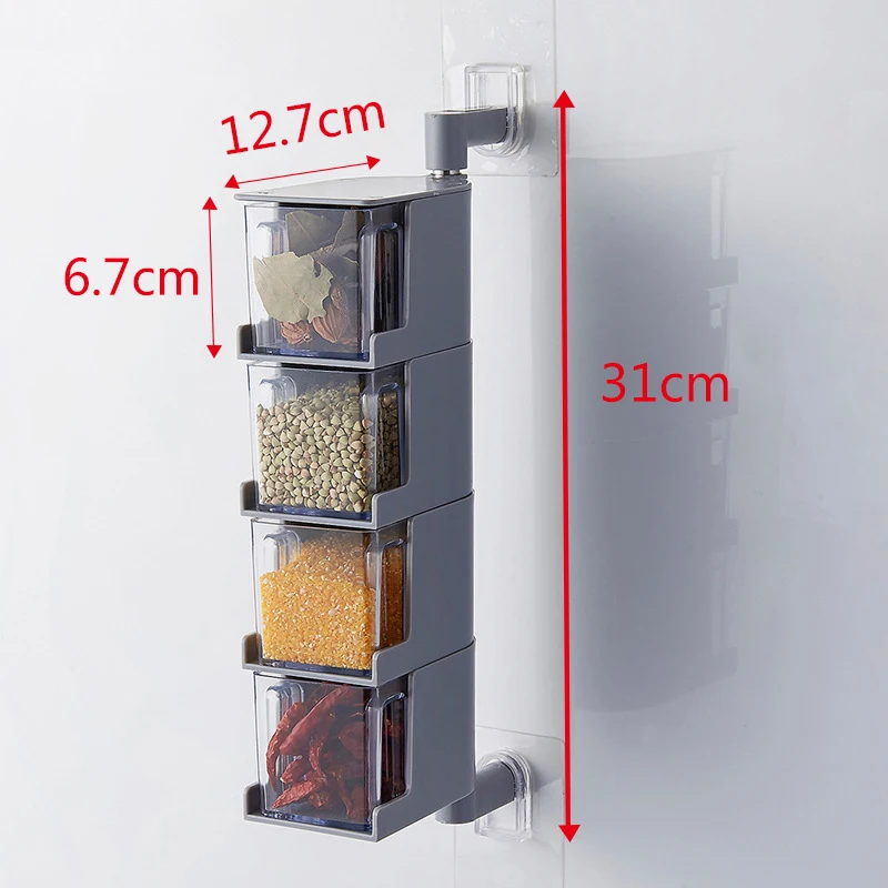 Настенный вращающийся ящик для приправ для соли и перца, контейнеры для приправ, органайзер, стеллаж для хранения, кухонный пластиковый контейнер