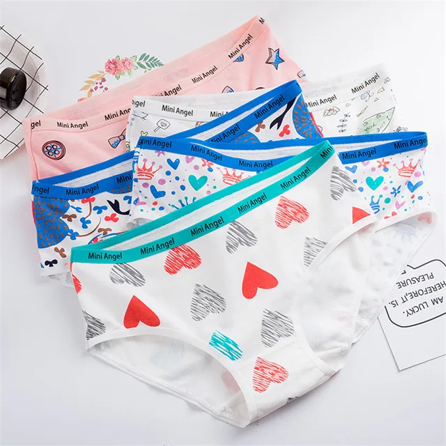 Girl Briefs Cotton Heart Print Women's Panties Ladies Casual Underwear