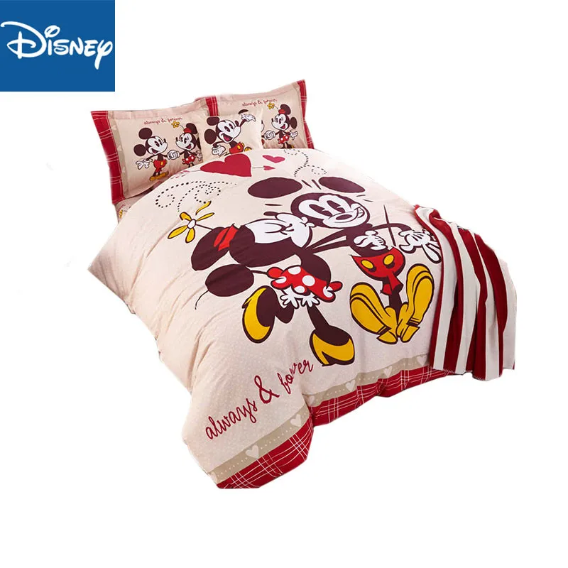 Twin Size Mickey Minnie Mouse Bedding Set Cotton For Kids