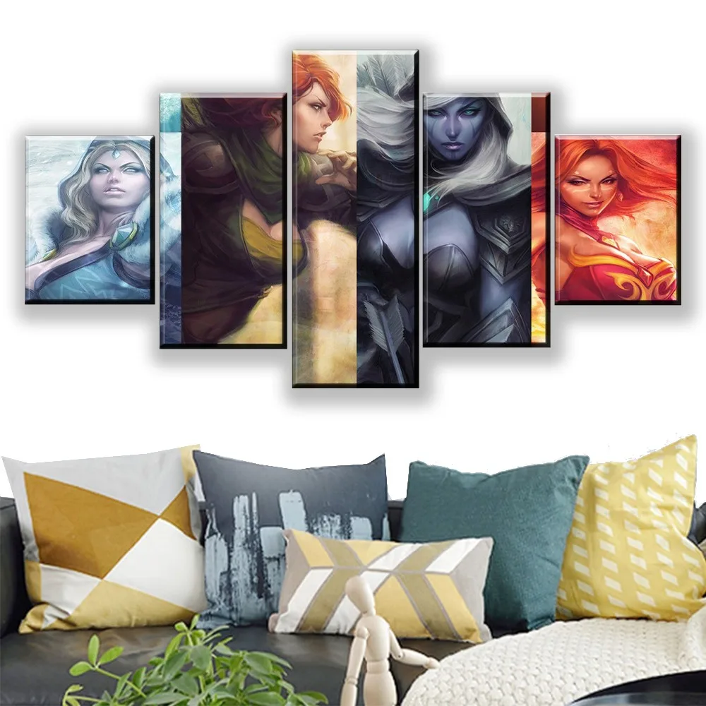 Home Decoration Wall Artwork Canvas Paintings 5 Pieces DOTA 2 Pictures Hd Prints Modern Game Poster