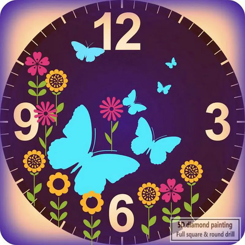 5d diy алмазная живопись фиолетовый цветок настенные часы икона розы Алмазная вышивка Стразы Мозаика Украшение - Цвет: DLO24