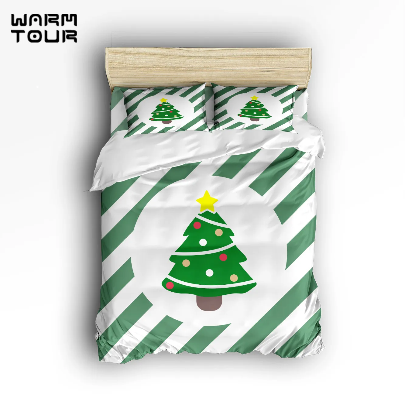 4 Piece Bedding Duvet Cover Beautiful Snowflakes Green Christmas Tree