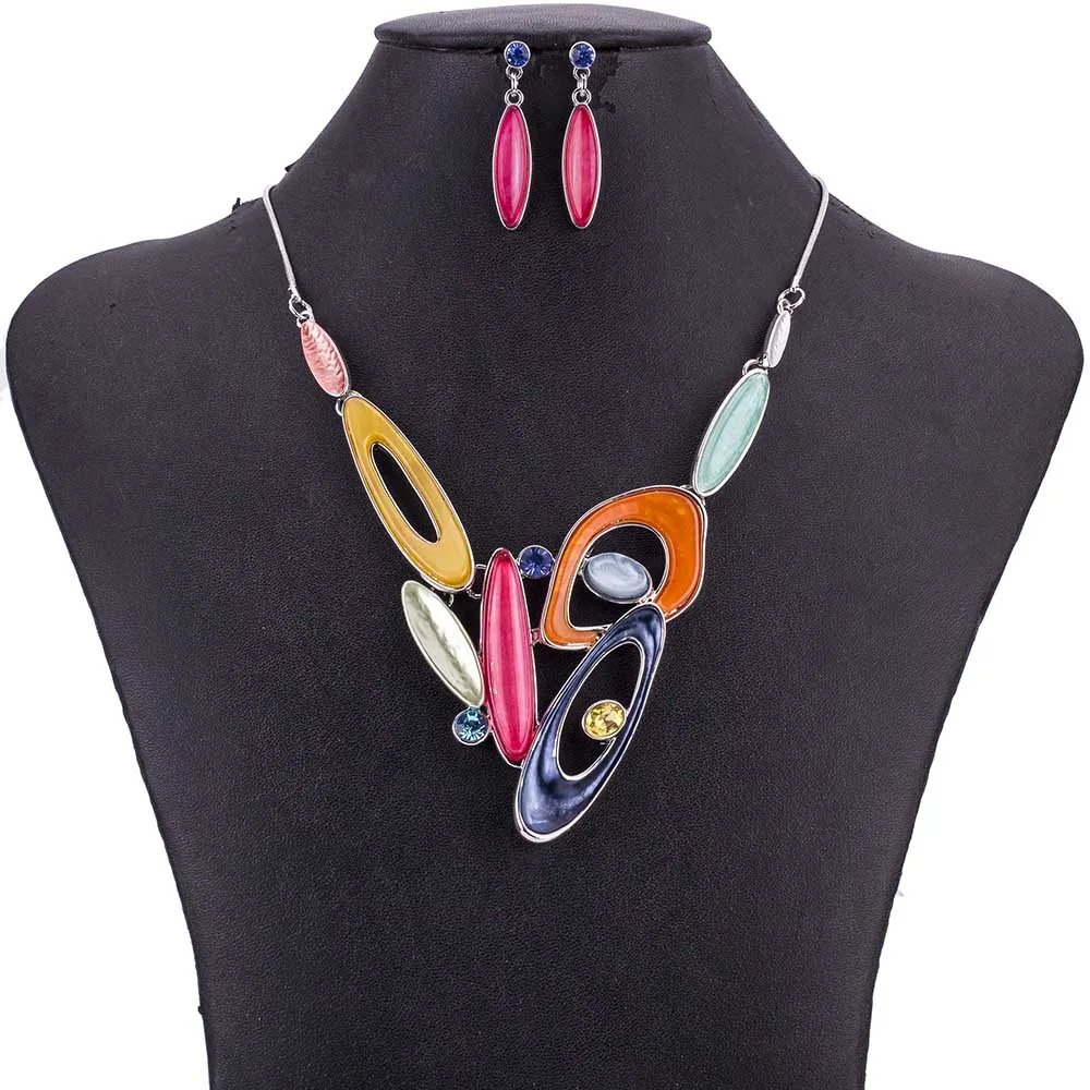 

MS1505070 Fashion Jewelry Sets High Quality Lead&Nickle Free Multicolor Pendant Choker Necklace Earrings Set Wedding Jewelry