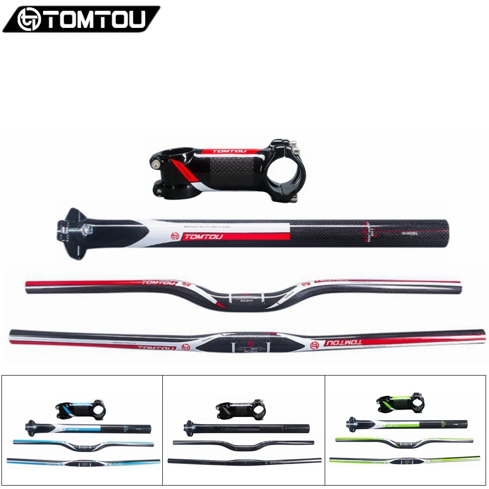 

TOMTOU 3K Carbon Bicycle Mountain Parts Cycling Rise/Flat Handlenar + Saetpost + Stem MTB Bike Handlebar Set