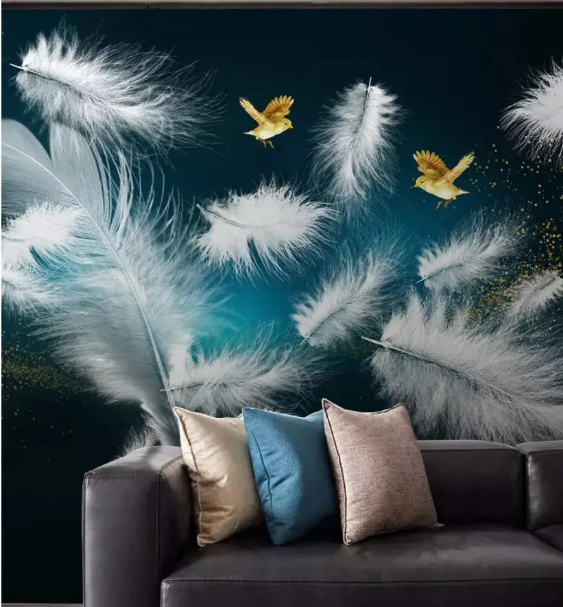 Custom Wallpaper Nordic style simple dream feather bird background Wallpaper Mural Painting For Living Room wall decoration Custom Wallpaper Nordic style simple dream feather bird background Wallpaper Mural Painting For Living Room wall decoration
