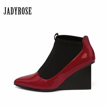 

Jady Rose 2019 Fashion Women Shoes Winter Autumn Stretch Fabric Ankle Boots Gladiator High Heel Shoes Women Wedges Slip On Pumps