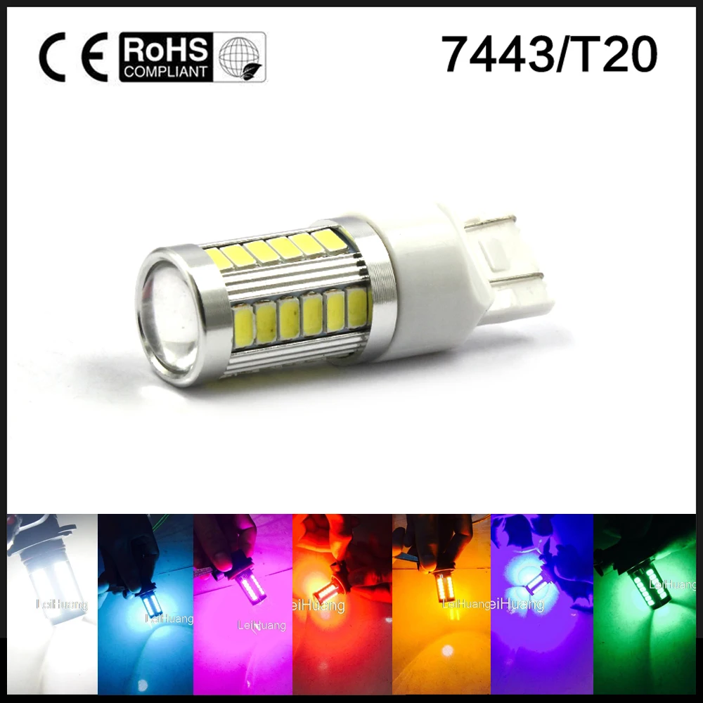

2X T20 7443 W21/5W 33 SMD 5630 5730 LED Auto 21/5w Car Driving Lamp Stop Bulbs Red White Amber DC 12V