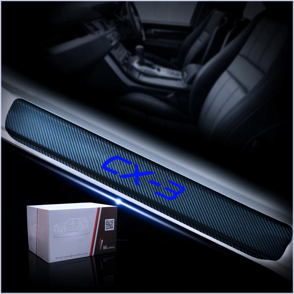 Estilo do Carro para Mazda Fibra de Carbono Etiqueta do Carro Protetor de Soleira da Porta Scuff do Peitoril da Porta Acessórios do Carro Vinil Guarda cx Cx3 Cx-3 3 19 CX-3 3 Vinil Fibra de Carbono Etiqueta